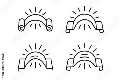 Luminous Scroll Bridges. Icons for: luminous scroll bridges, radiant paper crossings, glowing document arcs, bright manuscript
