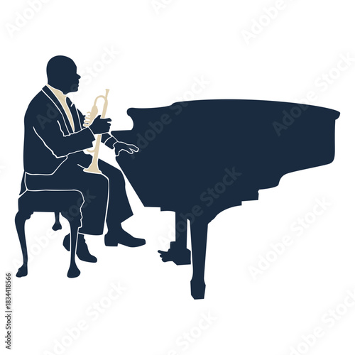 Jazz player pianist trumpet duotone
