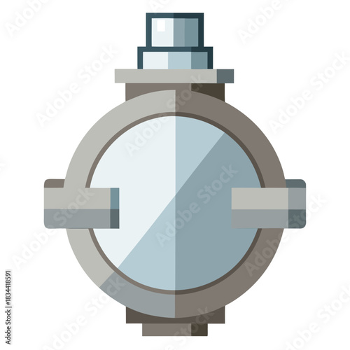 Modern circular perfume bottle with cap and side accents