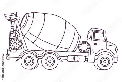 Modern Line Drawing of Concrete Mixer Truck Construction Machinery Minimalist Art Concept