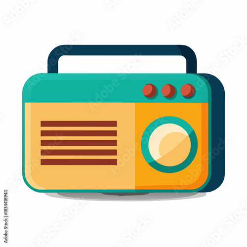 Retro portable radio with teal and orange design