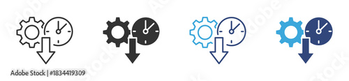 Productivity Reduction Icon Set, Workflow Efficiency Drop, Time Management Decline and Operational Performance Decrease concept icon, vector illustration.