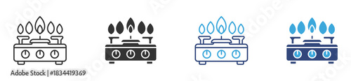 Gas Stove Icon Set, Kitchen Cooking Burner, Home Appliance Flame Control and Culinary Heat Source concept icon, vector illustration.