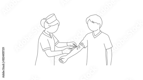 Nurse Taking Blood Sample from Patient Outline medical