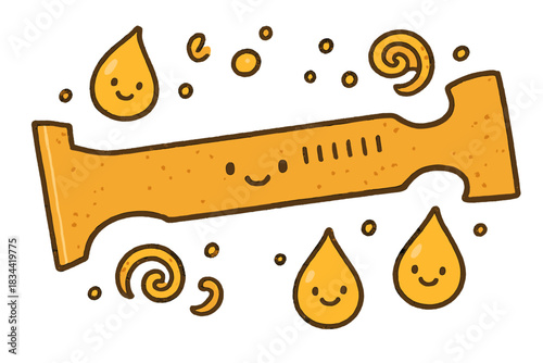 Whimsical Hive Tool. Charming doodle hive tool featuring a built-in ruler for measuring comb, surrounded by smiling honey drops