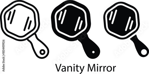 Handheld Octagonal Mirror Cosmetic Beauty Accessory Item Vector Silhouette and Pictogram..eps