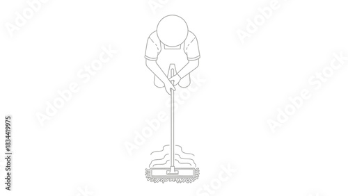 Person Mopping Floor Top View Outline vector illustration