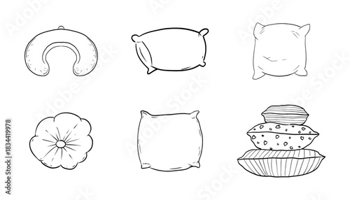 Pillow cushion set hand drawn pillowcases, pillows for sleeping. Time to sleep comfort at night. Neck pillow, round decorative pillow.