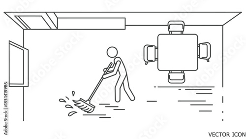 Person Mopping Floor Near Dining Table in Room cleaning