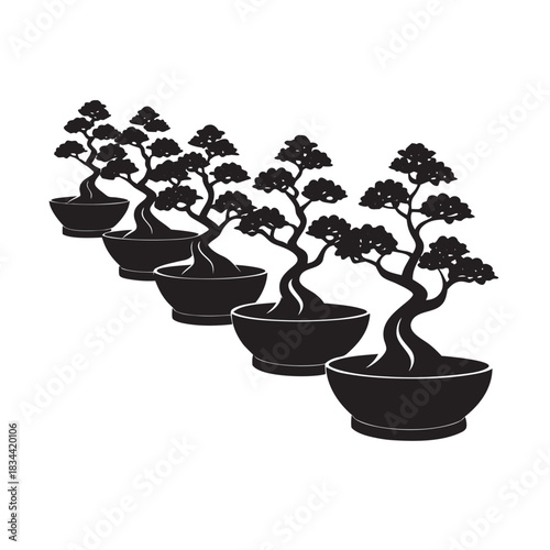 Bonsai Trees In Line Silhouette Artwork