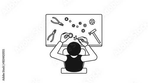 Person Working on Jewelry with Tools Line Drawing making