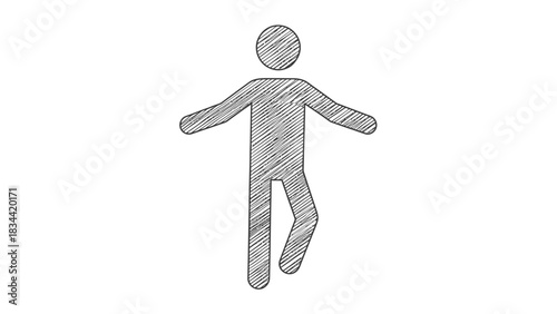 Sketch of a person with arms outstretched in a walking pose