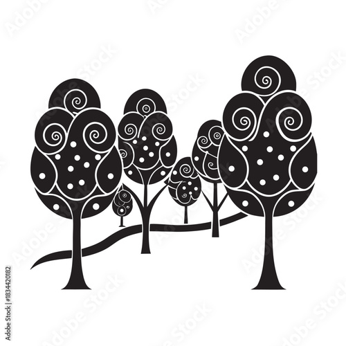 Enchanted Garden Tree Line Silhouette Design