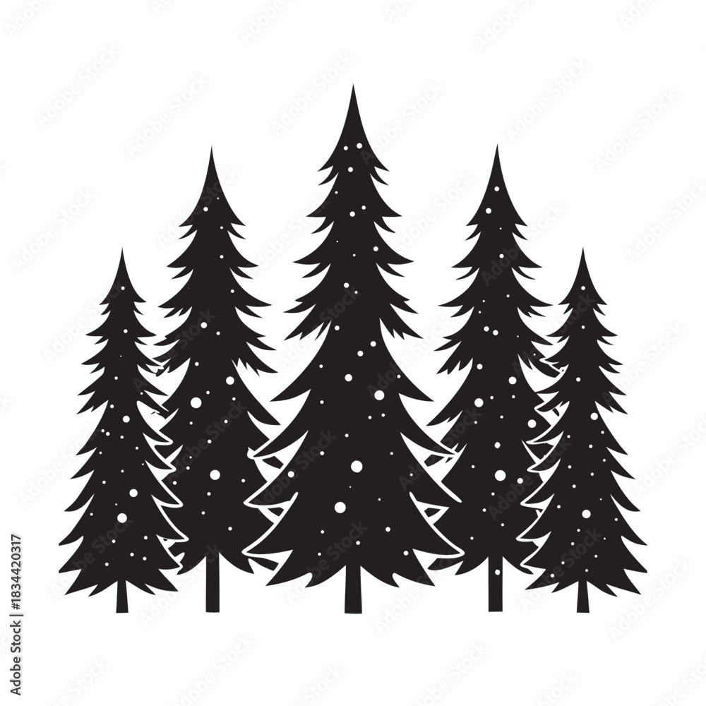 Obraz premium Snowy Fir Tree Line Silhouette Artwork