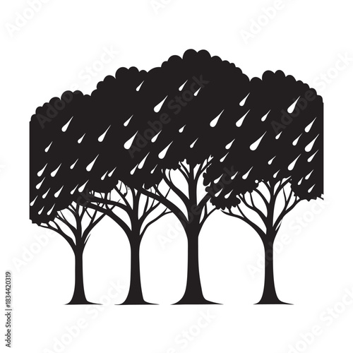 Rainy Monsoon Tree Line Silhouette Artwork