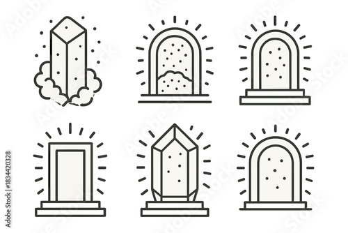 Glowing Mineral Icons. Icons for: glowing mineral mist icons, luminous salt threshold symbols, radiant portal haze designs, bright