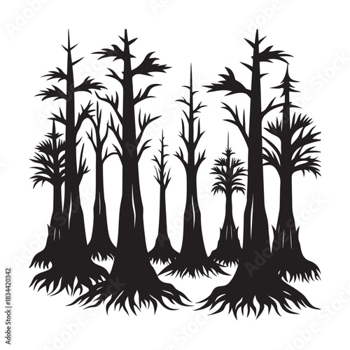 Swamp Cypress Tree Line Silhouette Illustration