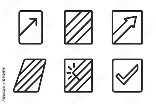 Iconic Design Patterns. Icons for: angled embedded inspiration, diagonal inlay patterns, directional decorative infusions, radiant