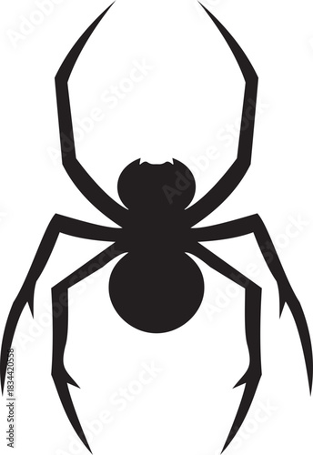 Spider silhouettes vector icon. Scary spider species and poses. Creepy arachnid icon for Halloween design. Black insect illustration isolated on transparent background.