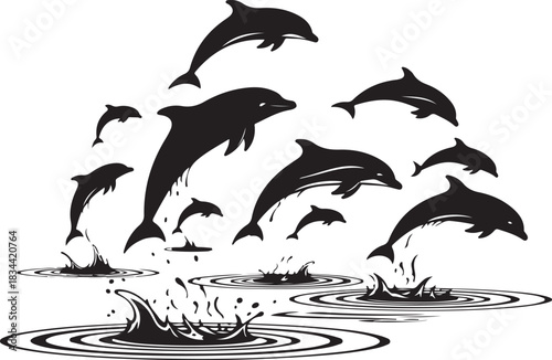 Dolphin silhouette jumping out of the water vector illustration