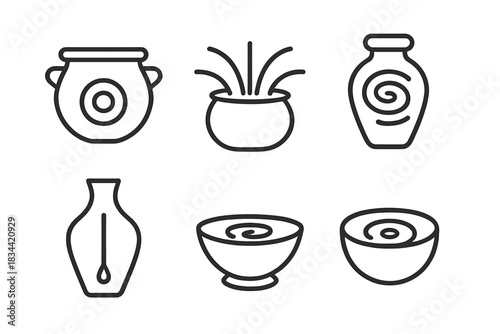 Geometric Fluid Vessels. Icons for: focal point current pots, radial water flow jars, pinpoint vortex containers, focused stream