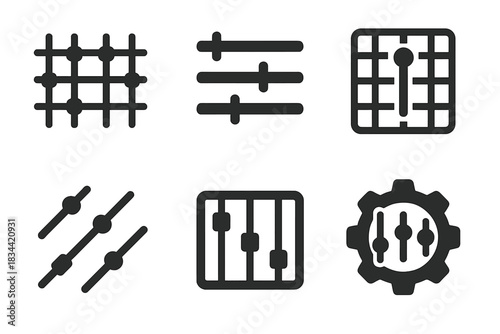 Solid Framework Icons. Solid style icons of fine-tuning frameworks: lattice rut, framework channel, grid groove, structural