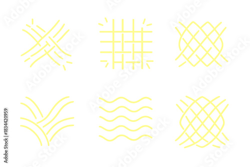 Radiant Fabric Patterns. Line vector icons of a radiant fabric enticement: glowing weave outlines, luminous texture grids, radiant