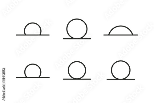 Tranquil Horizon Aura. Line style icons of tranquil horizon aura: luminous boundary over quiet ground, radiant ring merging with