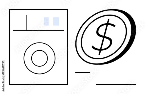 Money laundering, financial services, transactional systems, economic concepts, fraud awareness, compliance. Washing machine and dollar coin symbol. Money laundering and financial services concept