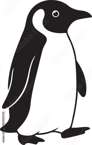 Simple minimalist penguin illustration black and white vector graphic
