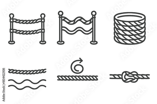 Threaded Path Icons. Icons for: braided current dividers, rope-bound path separators, corded water dams, twisted fiber barriers,