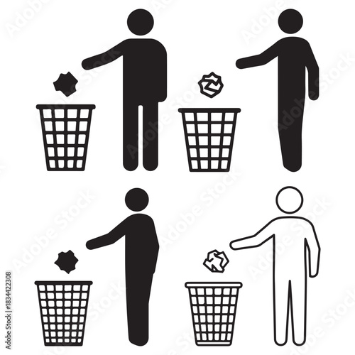 Man with trash can icon vector illustration