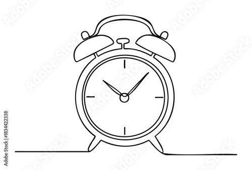 A simple line drawing of an alarm clock. Use this for themes of time, schedules, punctuality, and waking up.