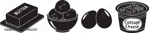 Black and white illustration of butter olives and cheese spread