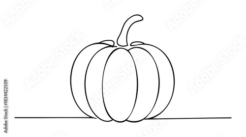 A simple line drawing of a pumpkin, perfect for autumn themes, harvest celebrations, and graphic design projects needing a seasonal touch.