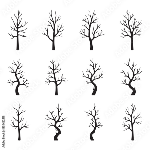 Set of dead tree silhouettes vector illustration