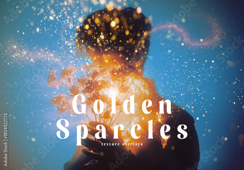 15 Shimmering Gold Sparkles Texture, Glowing Particles Overlay