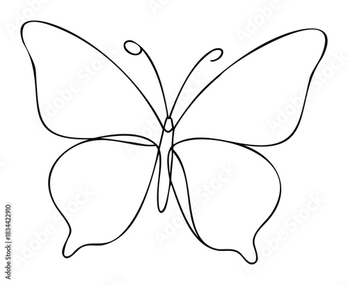 A simple, continuous line creates a butterfly. Ideal for nature, spring, and elegant graphic projects.
