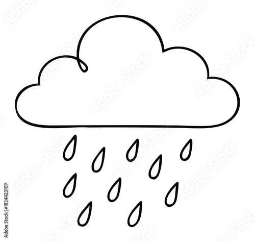 A minimalist drawing of a cloud with falling raindrops. Ideal for weather forecasts, educational content, or any project related to rain.
