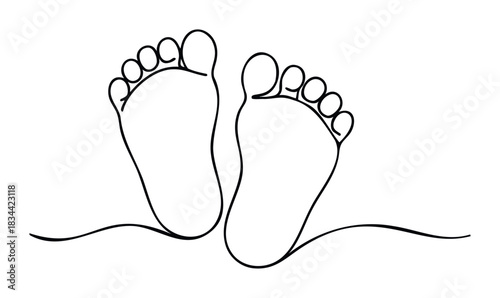 Minimalist line art of two small feet, representing infancy, new beginnings, and parental love, suitable for babyrelated themes.