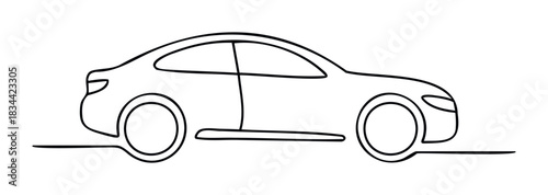 A minimalist line drawing of a car, perfect for use in transportation graphics, automotive ideas, and vehicle themes.