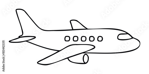 A simple line drawing of a passenger jet in motion, suitable for travel blogs, aviation articles, and transportation related media.