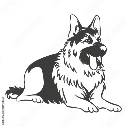 German shepherd laying down hand drawn dog