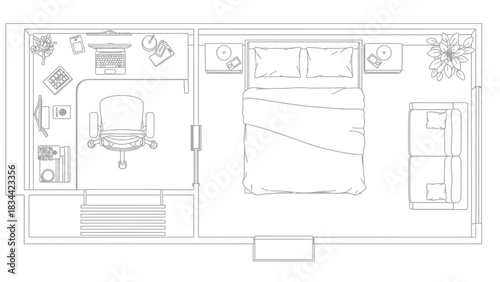 Top View Blueprint of a Studio Apartment Layout floor plan