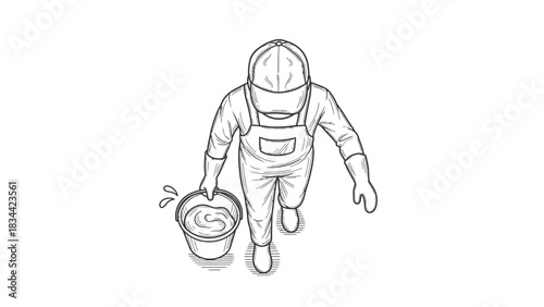 Worker Carrying Bucket of Water with Splashes cleaner