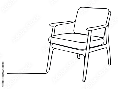 Minimalist line drawing of a modern armchair. Ideal for interior decor, furniture websites, and graphic projects needing a contemporary seating element.
