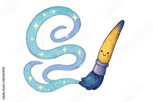 Luminous Light Trails. Whimsical doodle virtual paintbrush painting luminous light trails in the air, tiny stars forming along