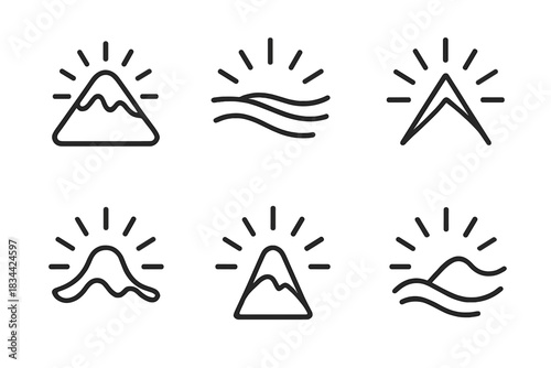 Luminous Summit Icons. Icons for: a luminous summit marking elevation, a glowing ridge directing flow, a radiant peak guiding
