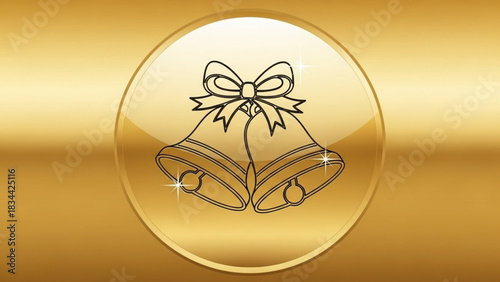Elegant outline of wedding bells with a bow on a golden background
