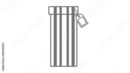 Striped gift box with blank tag, a simple line art illustration for gifts isolated on white background, Vector